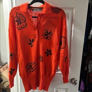 Vintage Escada Orange and Black V-Neck Sweater